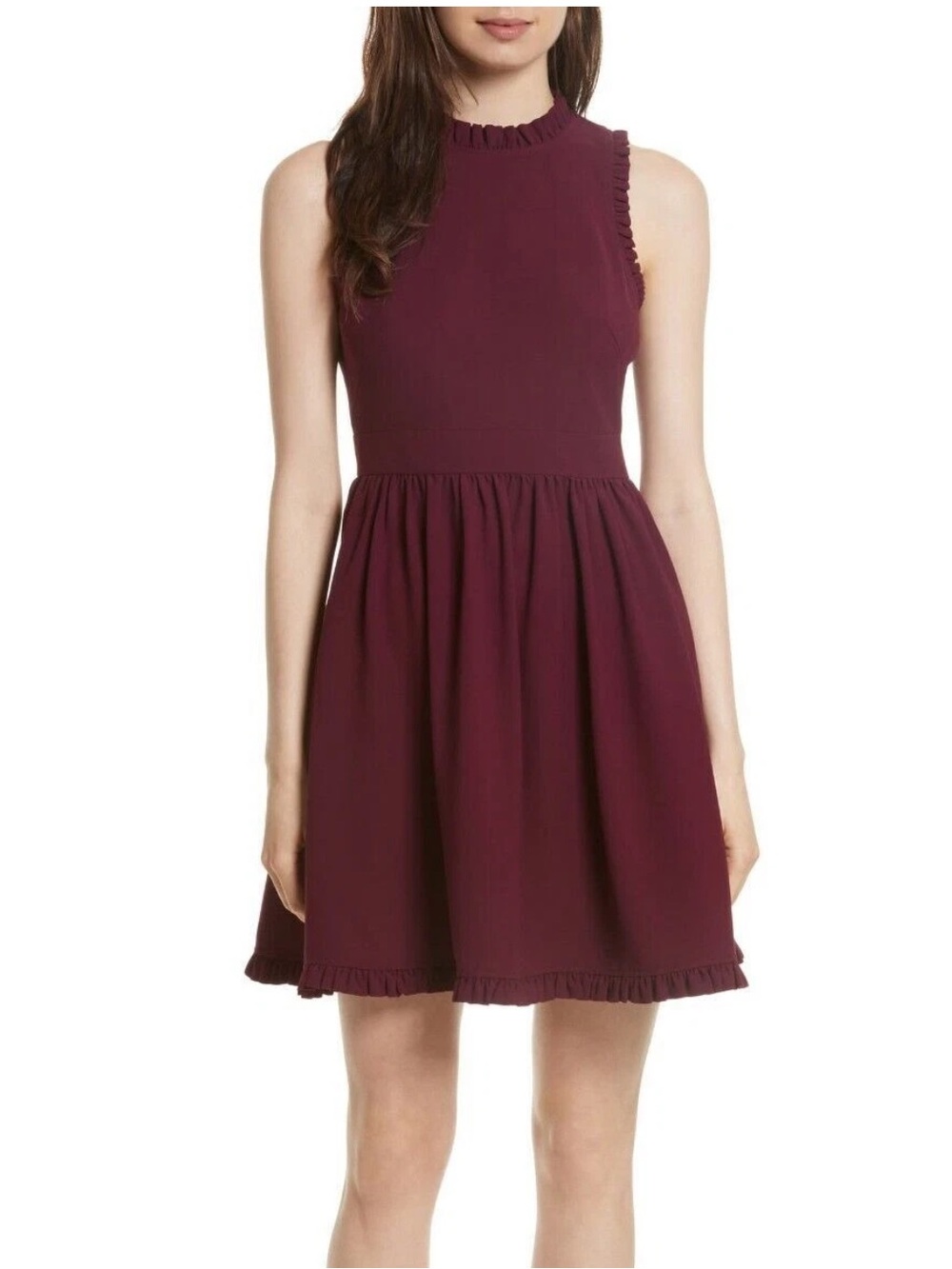 Kate Spade burgundy ruffle fit and flare dress size 4 cocktail keyhole back